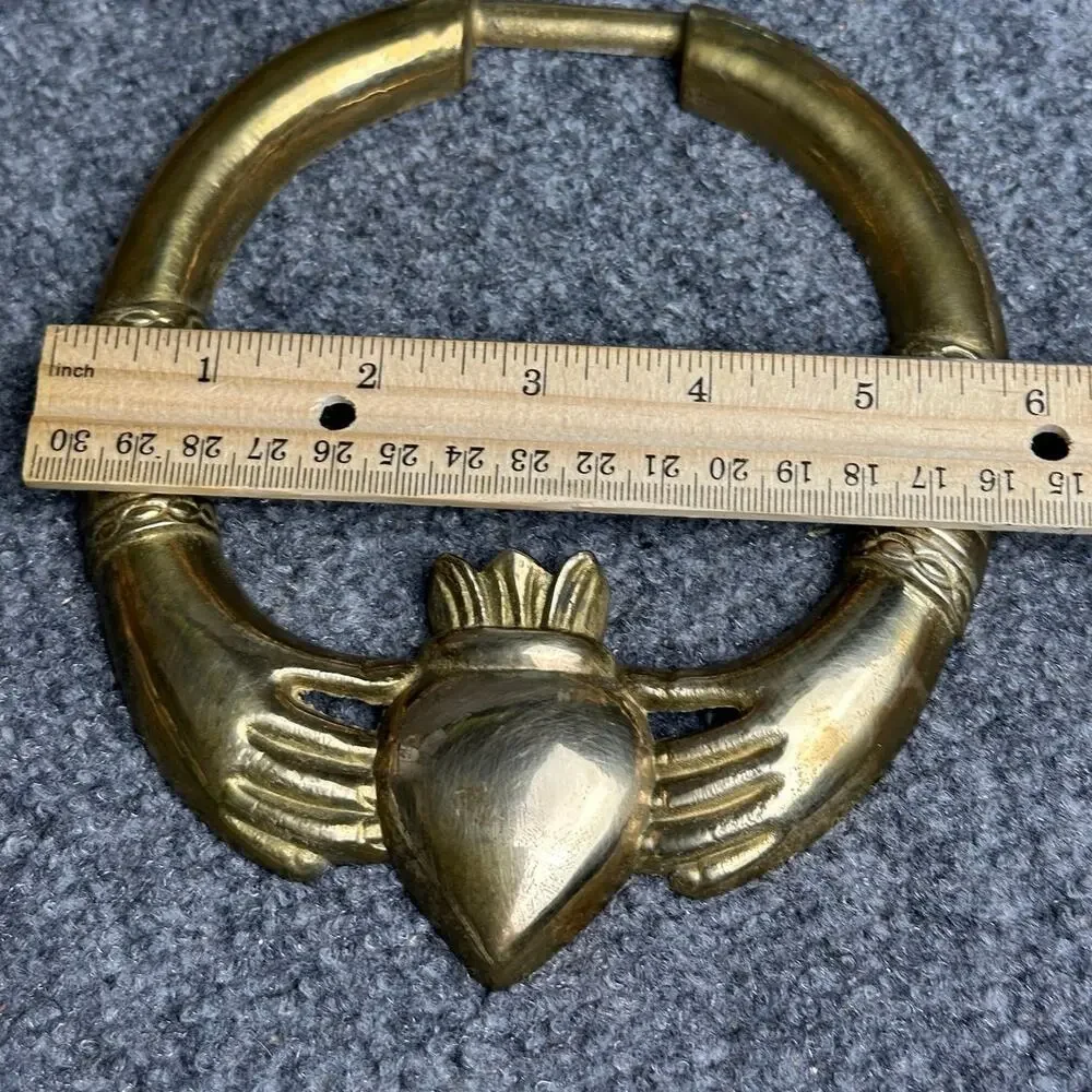 Vintage brass Irish Claddagh door knocker Celtic hands and heart 6” cottage